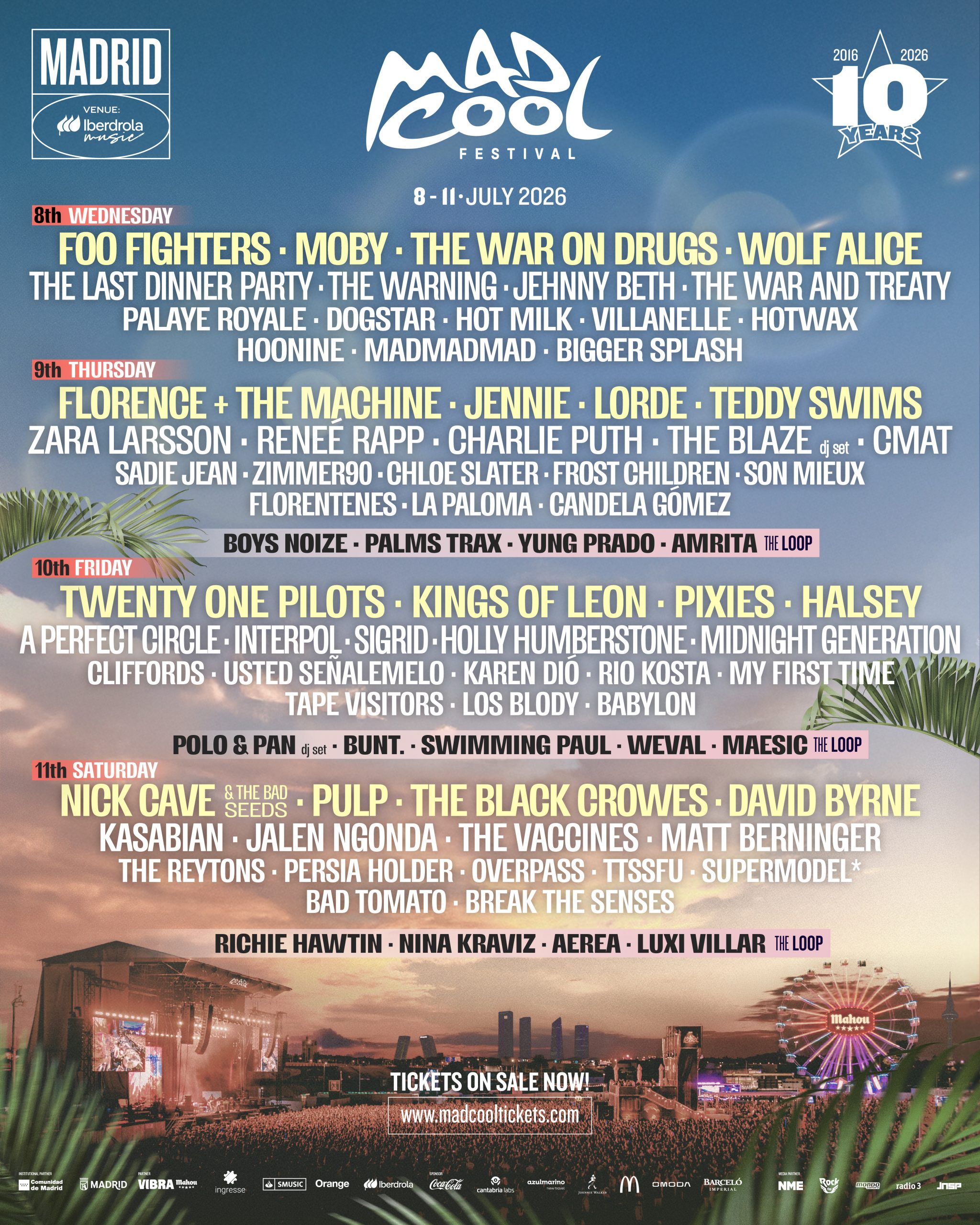 Mad Cool Festival 2026 comienza la cuenta atrás para celebrar este año su décimo aniversario y lo hace anunciando incorporaciones a su cartel