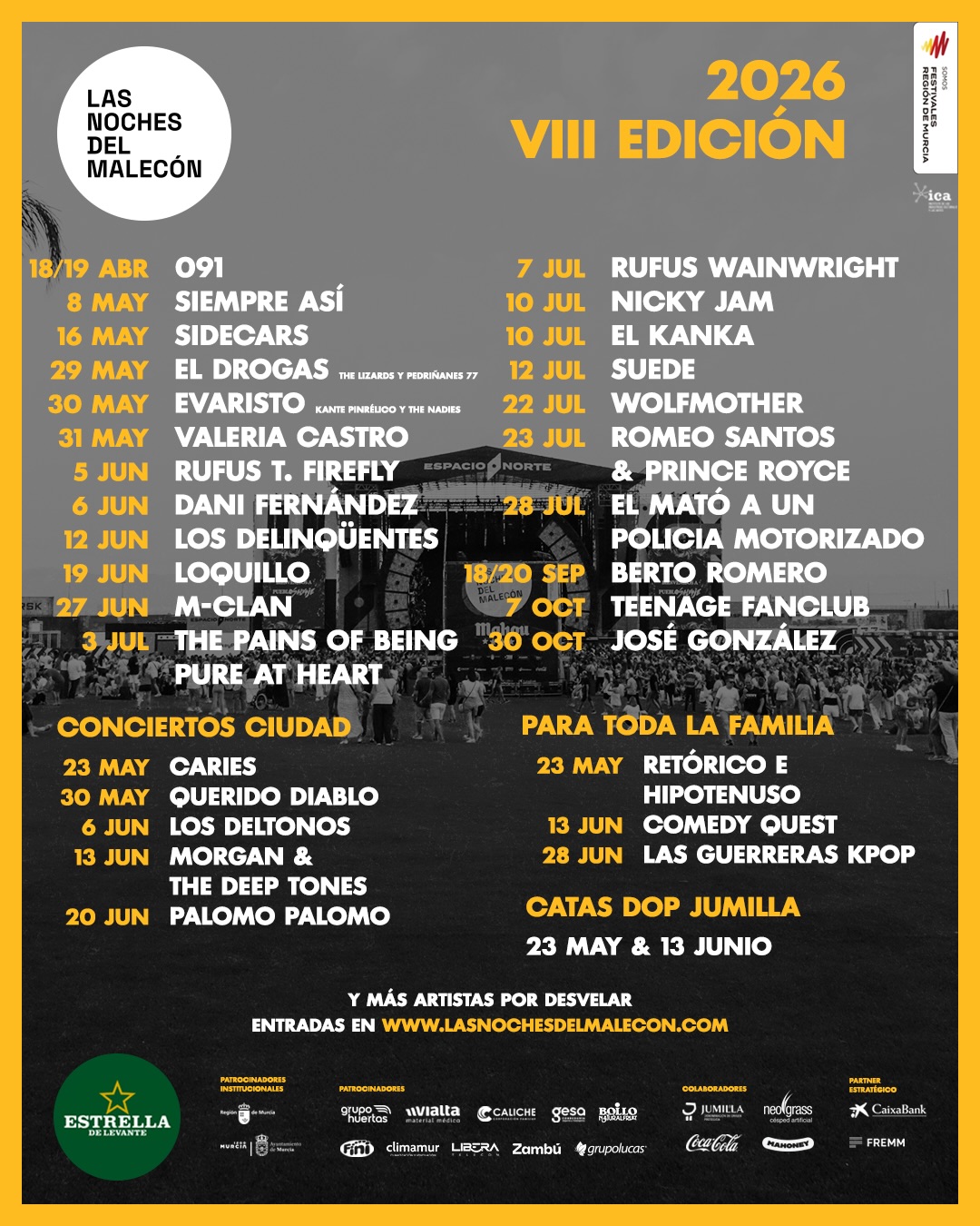 Ya conocemos la programación de Las Noches del Malecón 2026, ciclo musical que llena Murcia de conciertos en diferentes emplazamientos