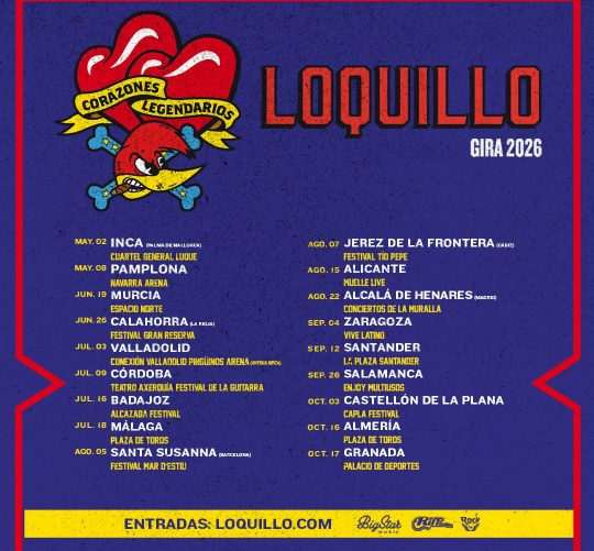 Loquillo sigue en la carretera con su gira de conciertos 'Corazones legendarios', que durante este 2026 visitará multitud de puntos de toda la geografía española