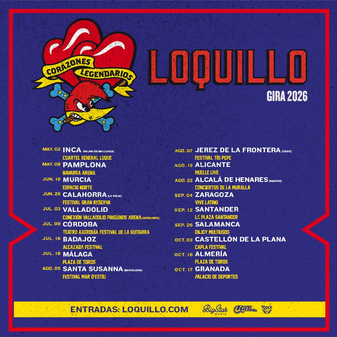 Loquillo sigue en la carretera con su gira de conciertos 'Corazones legendarios', que durante este 2026 visitará multitud de puntos de toda la geografía española