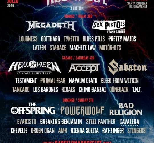 Barcelona Rock Fest 2026 anuncia el cartel completo de su décima edición al sumar una última tacada de bandas que tocarán en Santa Coloma