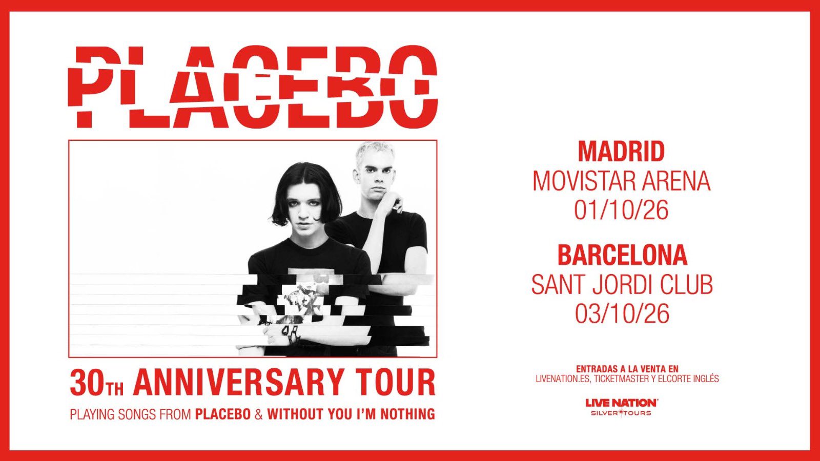 Placebo celebra sus tres décadas de trayectoria con una gira que incluye dos conciertos en Madrid y Barcelona en octubre de este año 2026