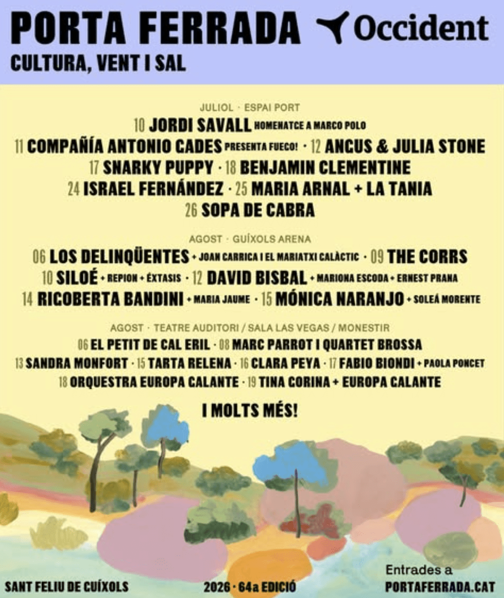 El Festival de la Porta Ferrada presenta los conciertos de su 64 edición, que se celebrará del 10 de julio al 20 de agosto de 2026