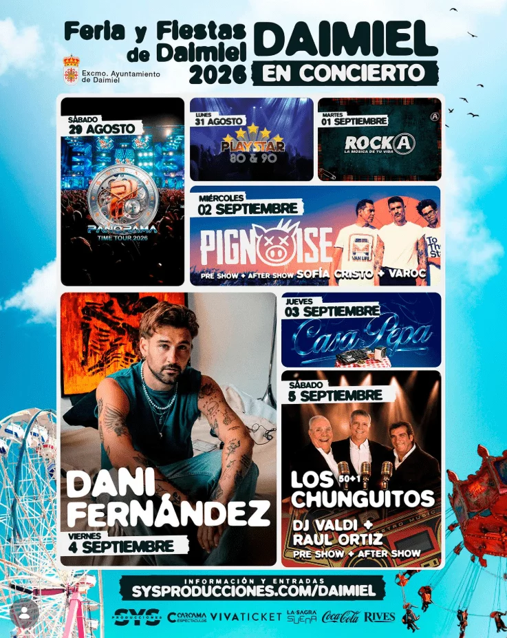 Ya se conoce la programación de conciertos de la Feria y Fiestas de Daimiel 2026, que serán a finales de agosto y primeros de septiembre
