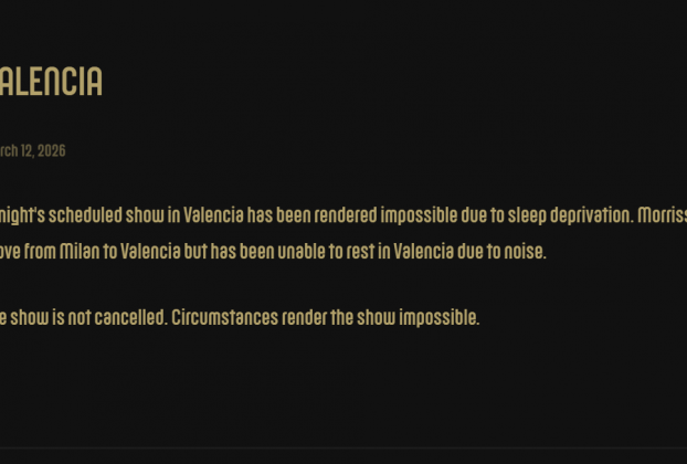 Morrissey cancela el concierto de hoy en Valencia