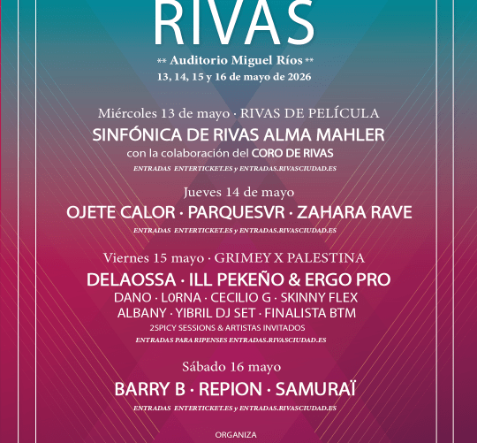 Ya tenemos la programación completa de las Fiestas de Rivas 2026. La edición de este año tendrá lugar los días 13, 14, 15 y 16 de mayo