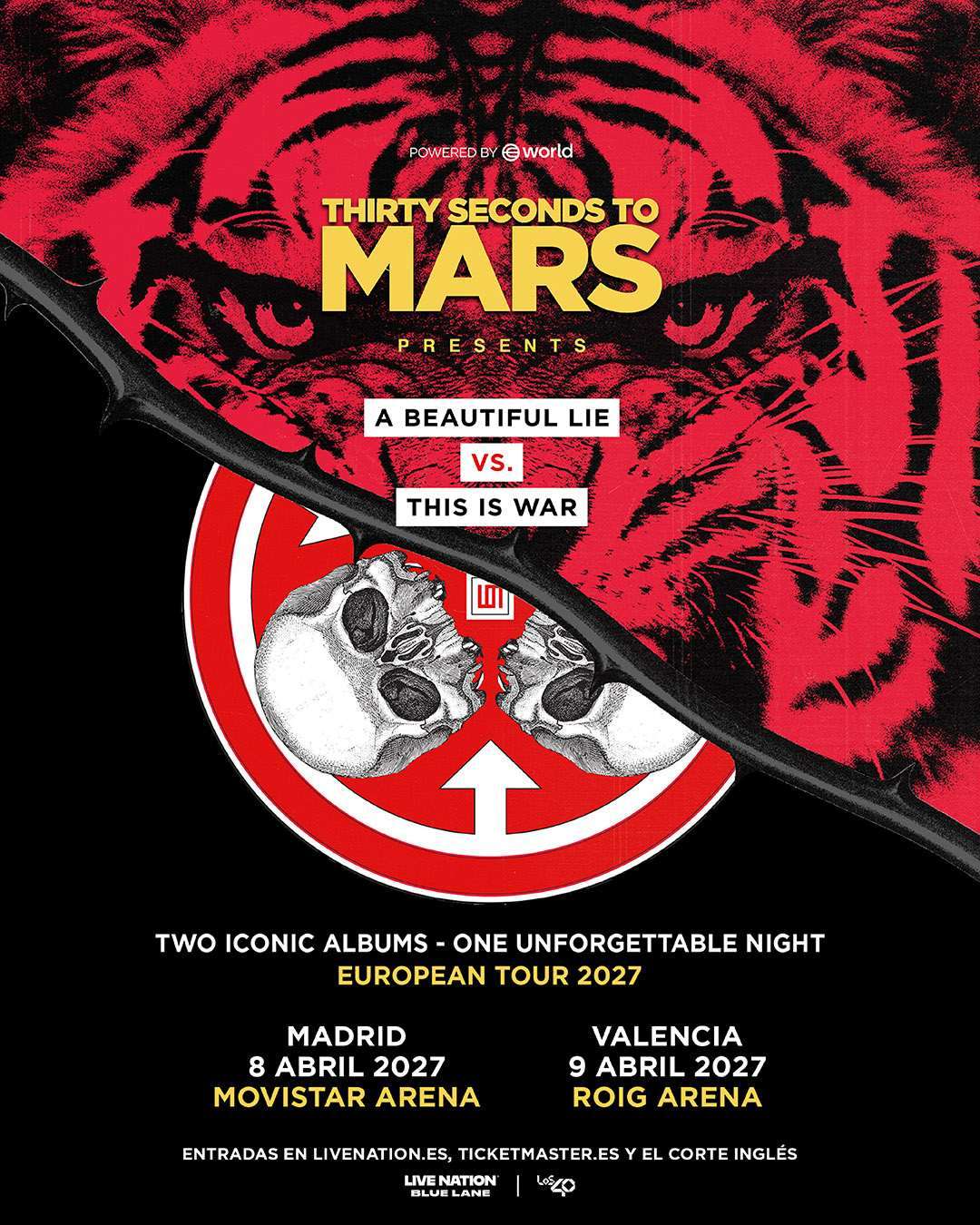 Thirty Seconds to Mars anuncia conciertos en Madrid (8 de abril, Movistar Arena) y Valencia (día 9 de abril, Roig Arena) en abril de 2027