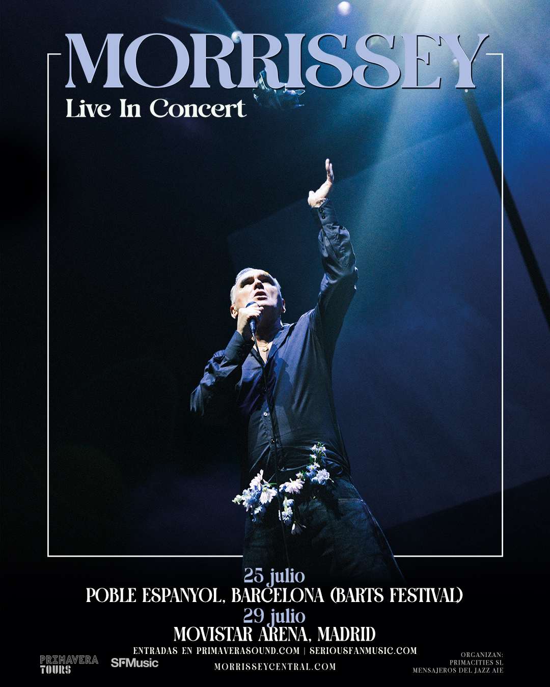 Tras su reciente pasó por nuestro país, Morrissey volverá a España y actuará en Barcelona (Poble Espanyol) y Madrid (Movistar Arena) en julio