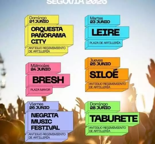 Ya conocemos la programación de conciertos de las Ferias y Fiestas de San Juan y San Pedro en Segovia 2026, que serán a finales de junio
