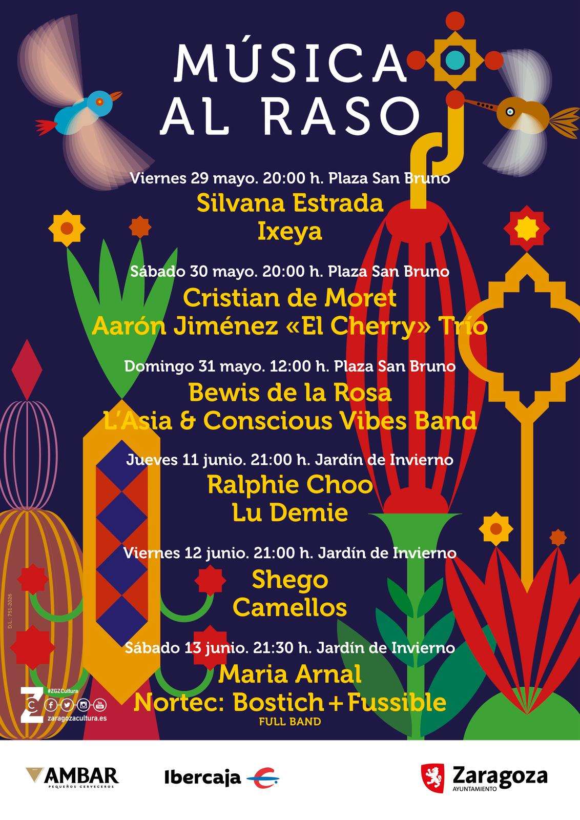 El ciclo Música al Raso de Zaragoza celebra este 2026 su sexta edición con una programación de conciertos de acceso libre en mayo y junio