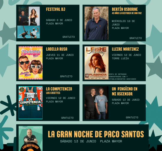 Programación de la Feria y Fiestas de Plasencia 2026, con los conciertos como principal reclamo de las celebraciones del del 6 al 13 de junio