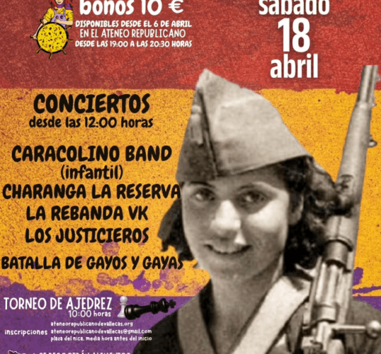 Este año se celebra la 22 Paella Republicana de Vallekas, el sábado 18 de abril frente al Ateneo Republicano de Vallekas, en la Plaza del Nica