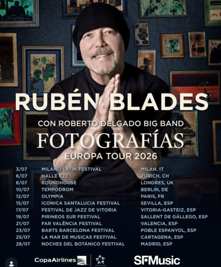Rubén Blades hará el próximo verano una gira por Europa que incluye siete conciertos en España acompañado por la Roberto Delgado Big Band