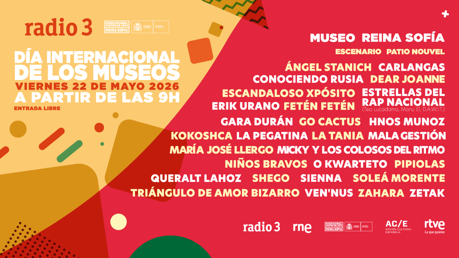 El 22 de mayo, Radio 3 volverá a sumarse a la celebración del Día Internacional de los Museos en el Reina Sofía con conciertos gratuitos.