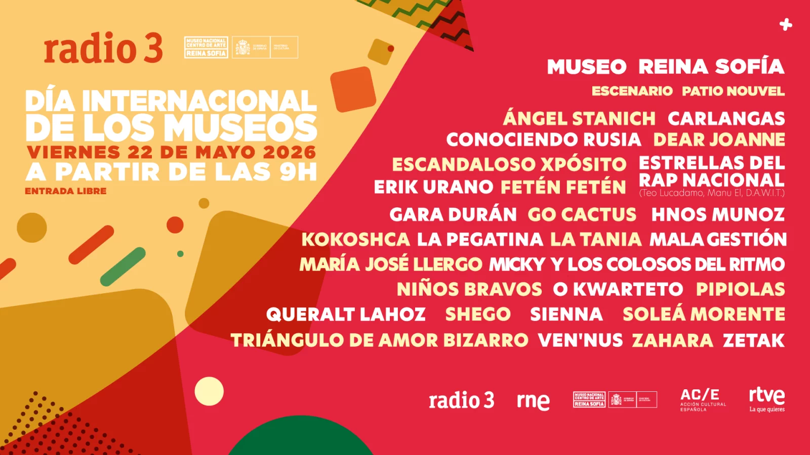 El 22 de mayo, Radio 3 volverá a sumarse a la celebración del Día Internacional de los Museos en el Reina Sofía con conciertos gratuitos.
