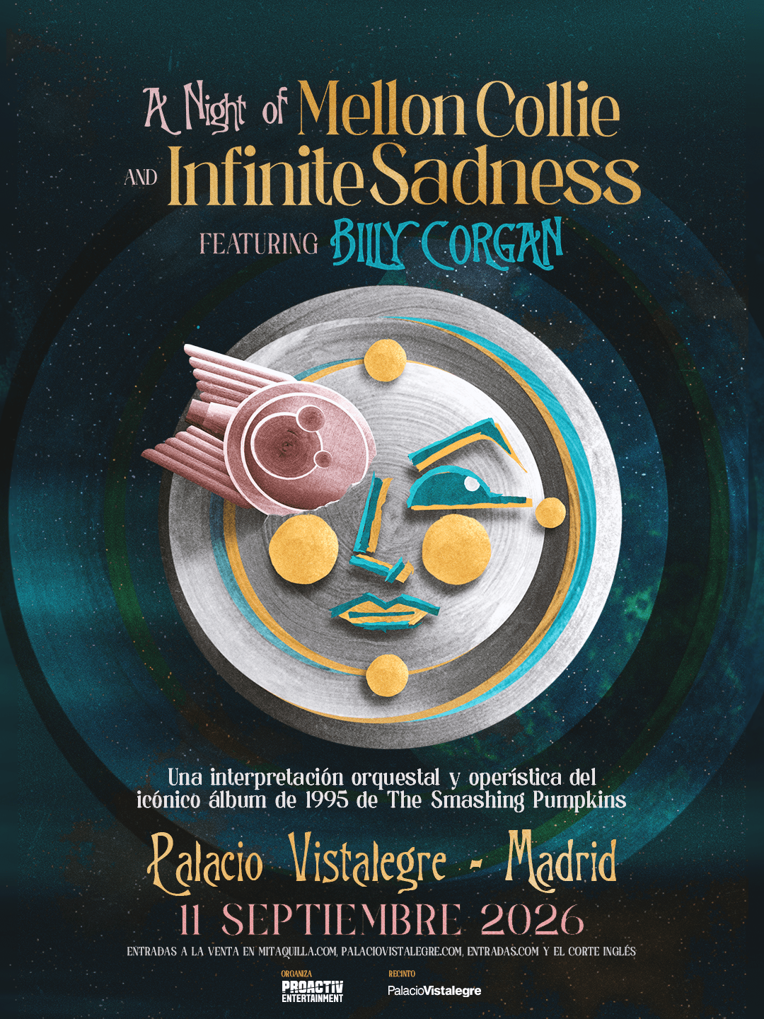 Billy Corgan presenta en el Palacio Vistalegre de Madrid 'A night of Mellon Collie and Infinite Sadness' el viernes 11 de septiembre de 2026