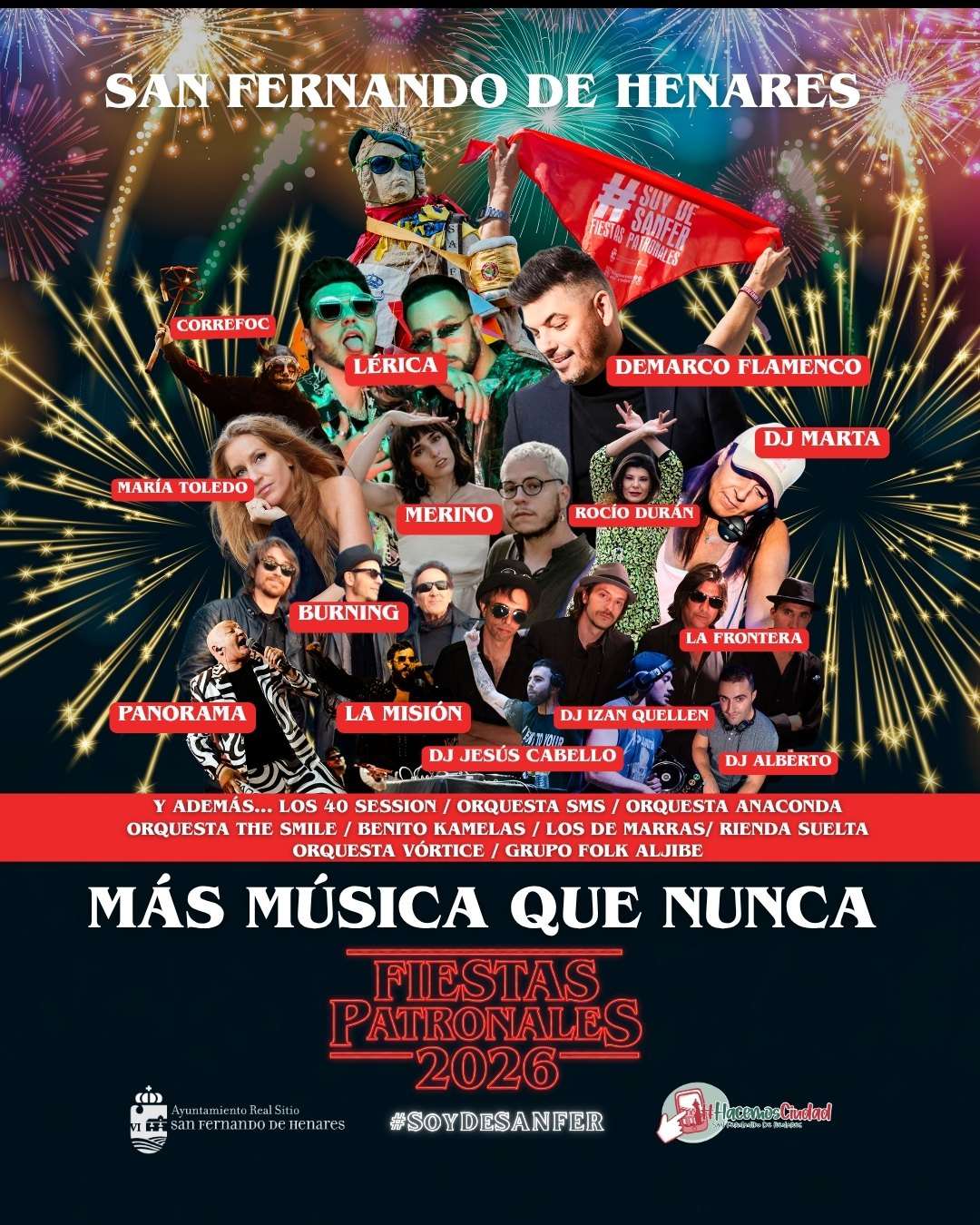 Conciertos de las Fiestas patronales de San Fernando de Henares 2026. Unos festejos populares que se celebrarán este año del 22 al 31 de mayo