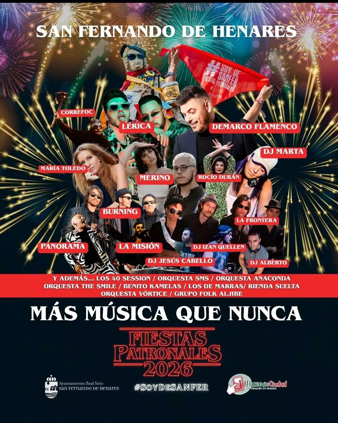 Conciertos de las Fiestas patronales de San Fernando de Henares 2026. Unos festejos populares que se celebrarán este año del 22 al 31 de mayo