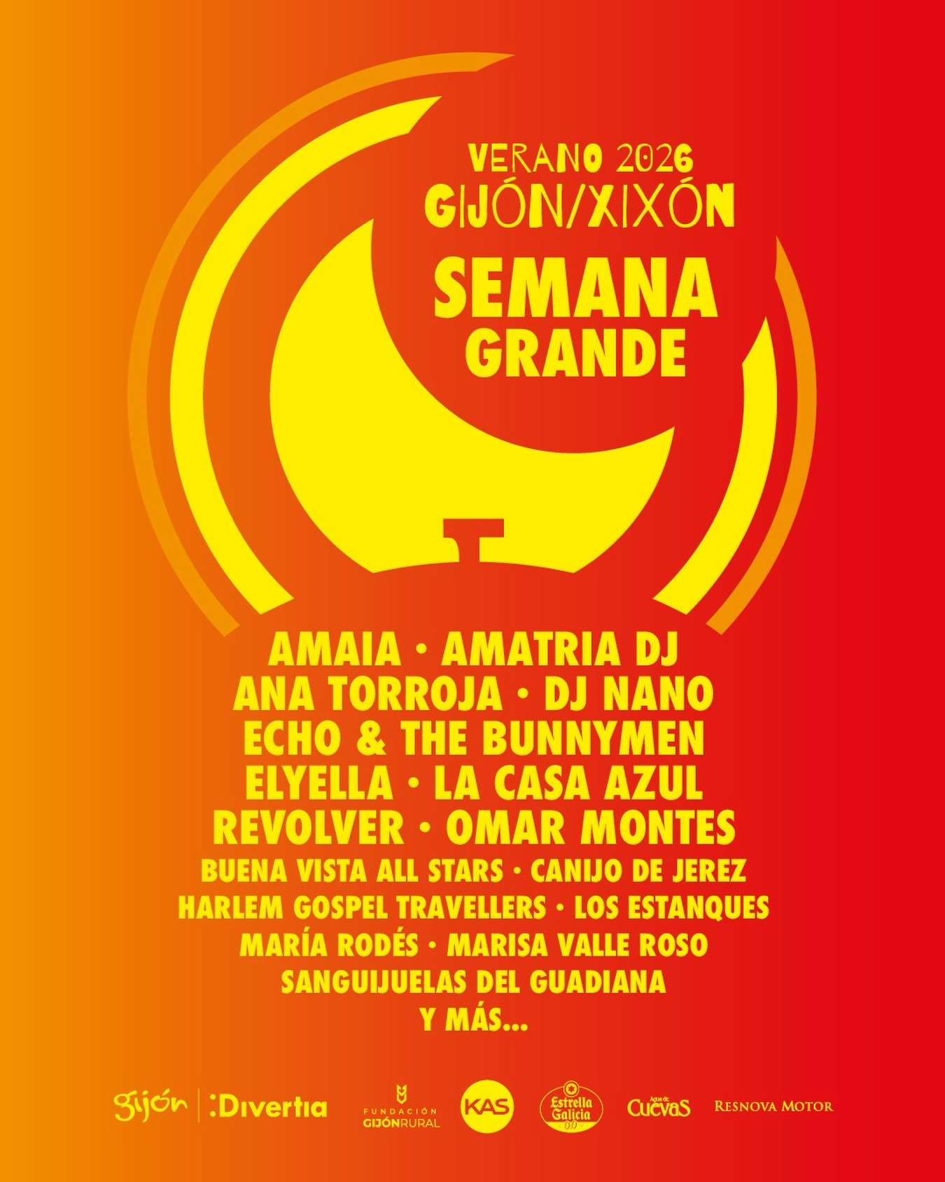 Ya conocemos el programa de conciertos de la Semana Grande de Gijón 2026, que se celebrará en varios escenarios de l ciudad en agosto