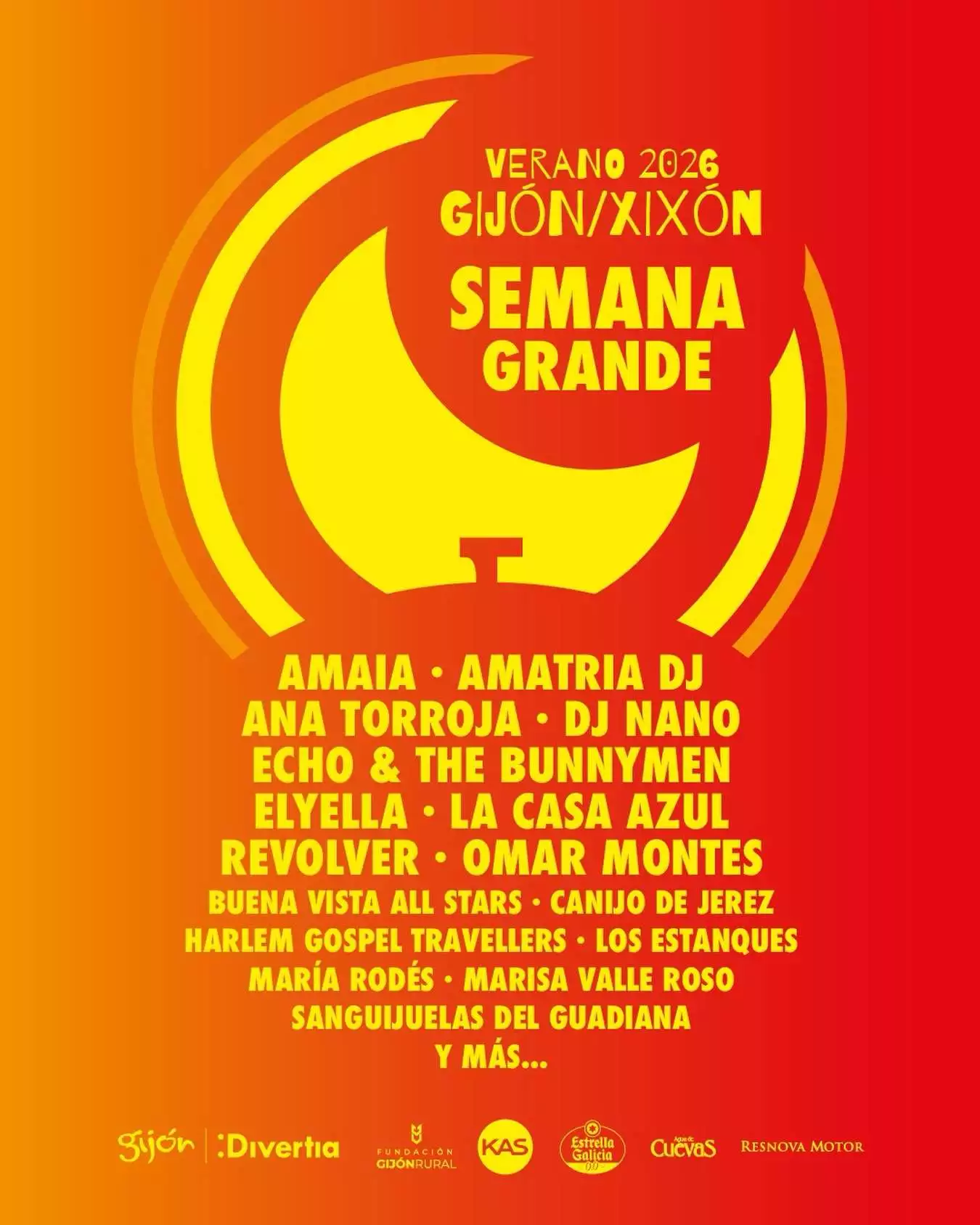 Ya conocemos el programa de conciertos de la Semana Grande de Gijón 2026, que se celebrará en varios escenarios de l ciudad en agosto