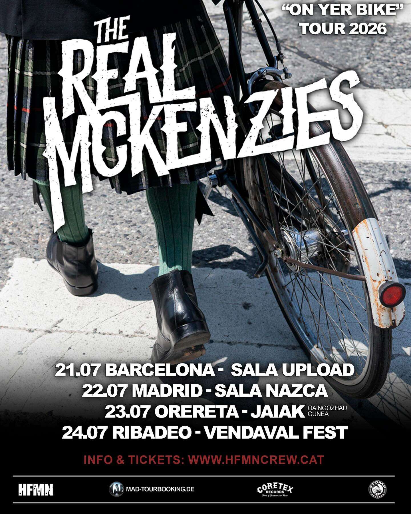 The Real McKenzies, auténticas leyendas del punk gaitero, regresarán a nuestro país para hacer una gira española en julio de este año 2026.