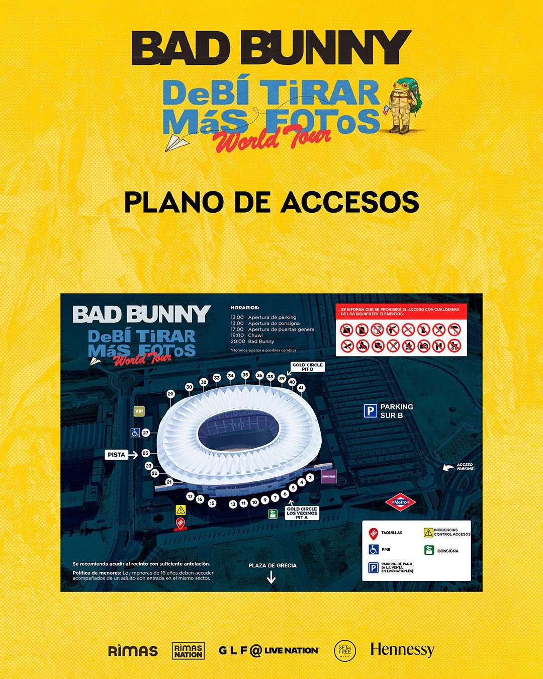 Horarios oficiales, accesos y toda la información práctica para los diez conciertos de Bad Bunny en el Estadio Riyadh Air Metropolitano de Madrid