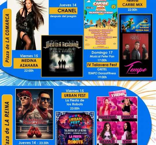 Ya conocemos la programación de conciertos de las Fiestas de San Isidro 2026 en Talavera de la Reina (Toledo), del 14 al 17 de mayo