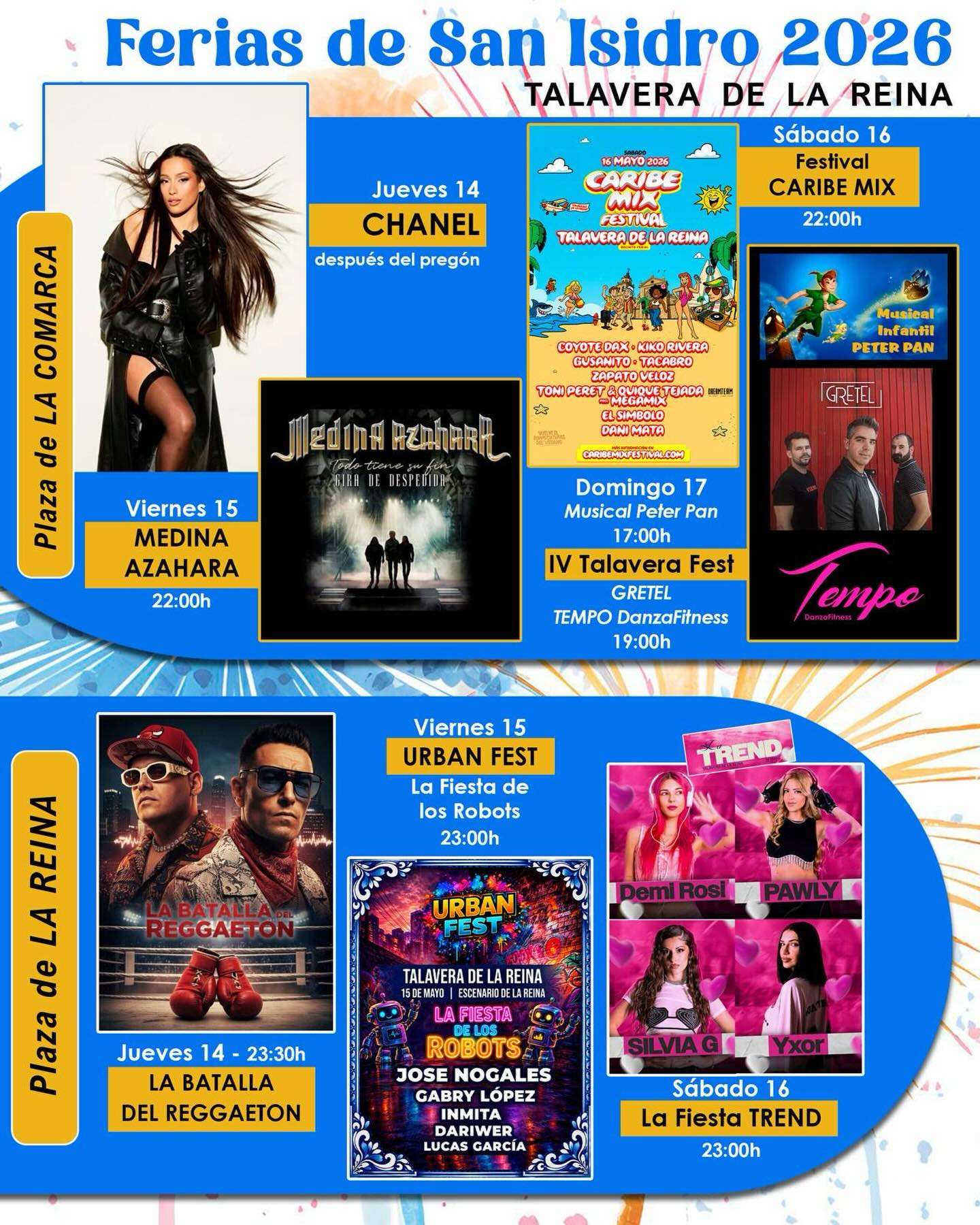 Ya conocemos la programación de conciertos de las Fiestas de San Isidro 2026 en Talavera de la Reina (Toledo), del 14 al 17 de mayo