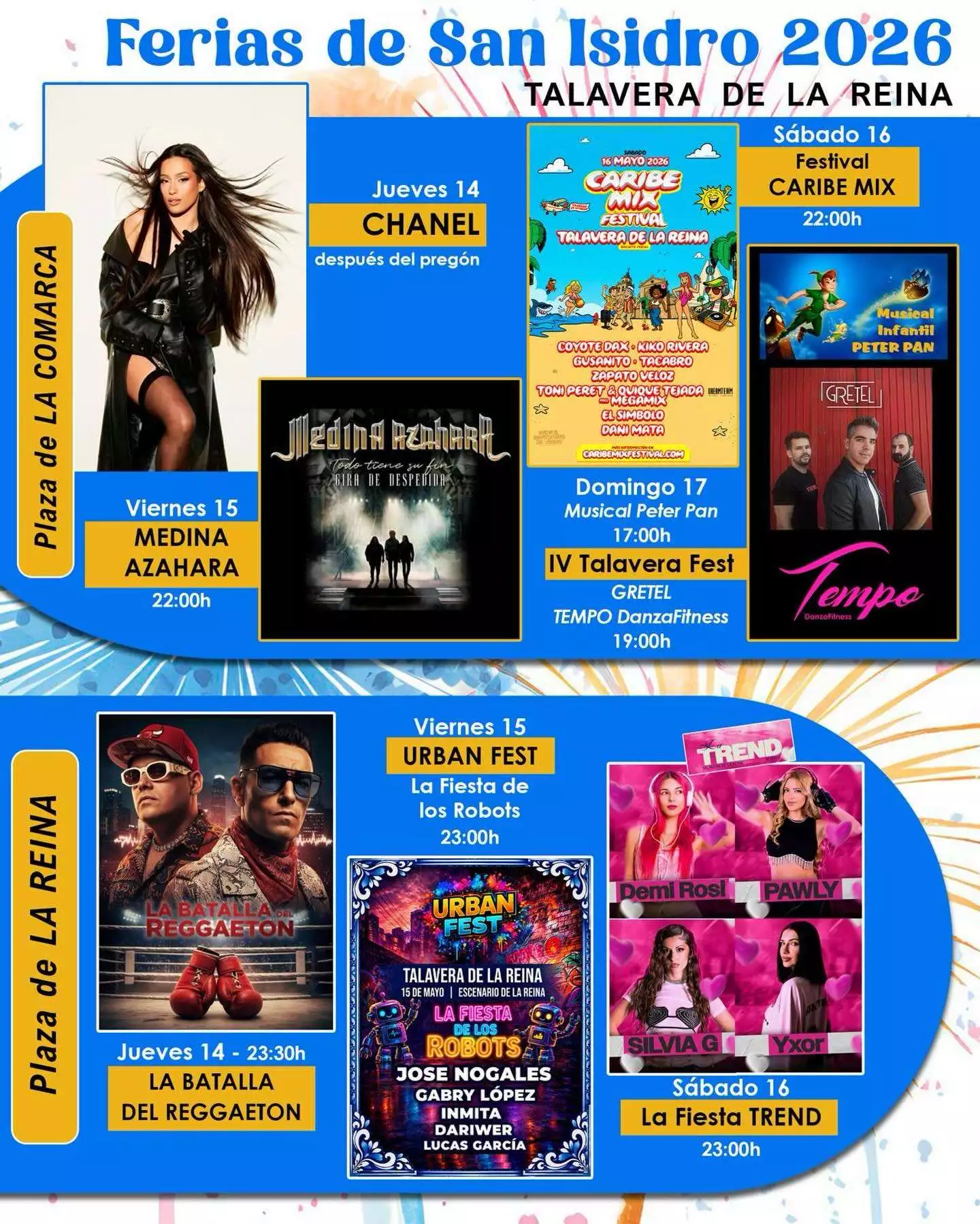 Ya conocemos la programación de conciertos de las Fiestas de San Isidro 2026 en Talavera de la Reina (Toledo), del 14 al 17 de mayo
