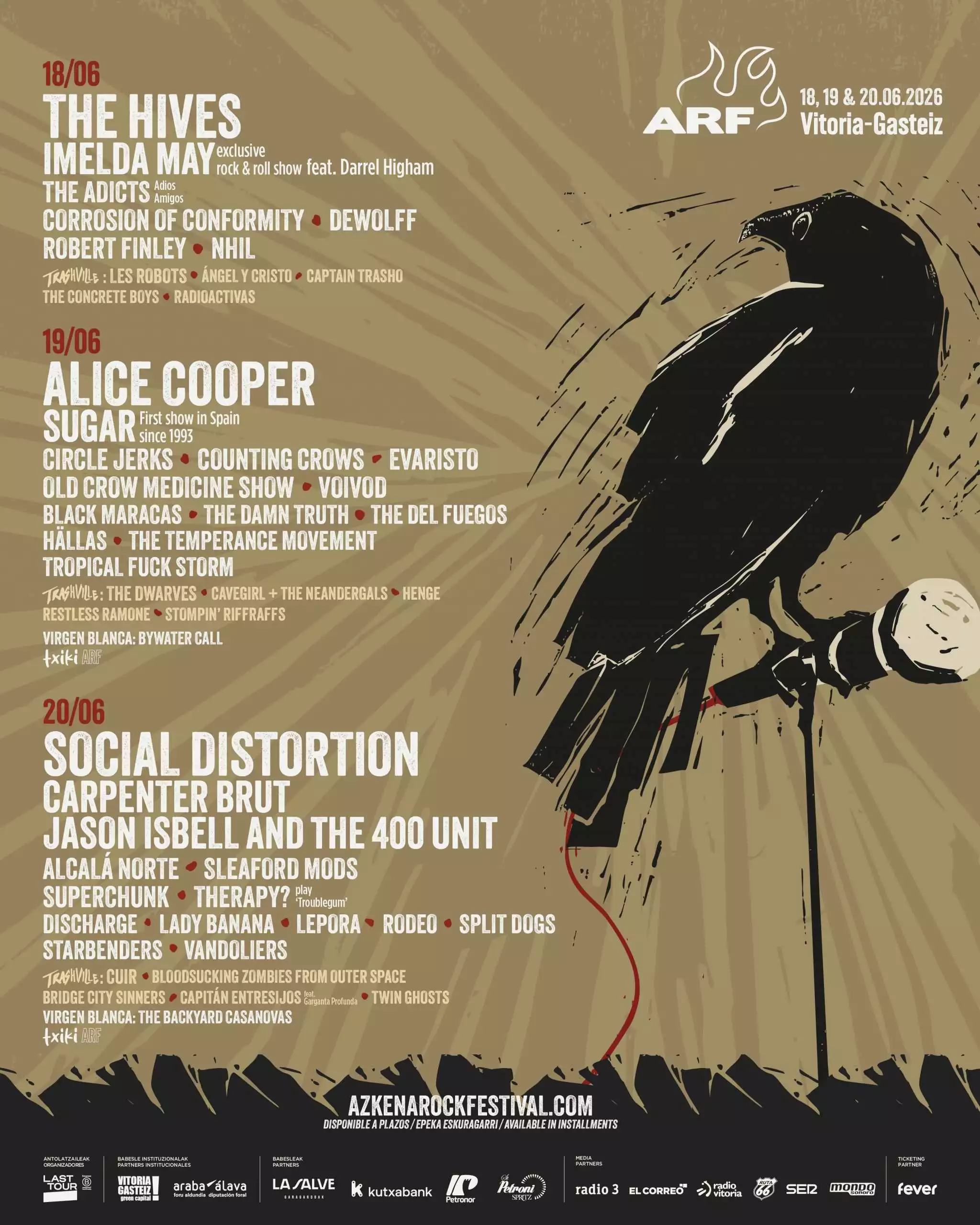Ya conocemos los horarios para el Azkena Rock Festival 2026, que se celebrará los días 18, 19 y 20 de junio en Mendizabala, Vitoria-Gasteiz