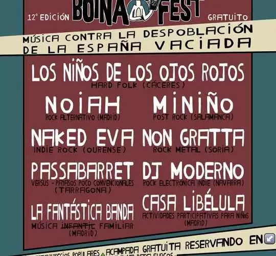 El sábado 8 de agosto de 2026 se celebrará en Arenillas (Soria) la duodécima edición del Boina Fest, que ya tiene su cartel completo