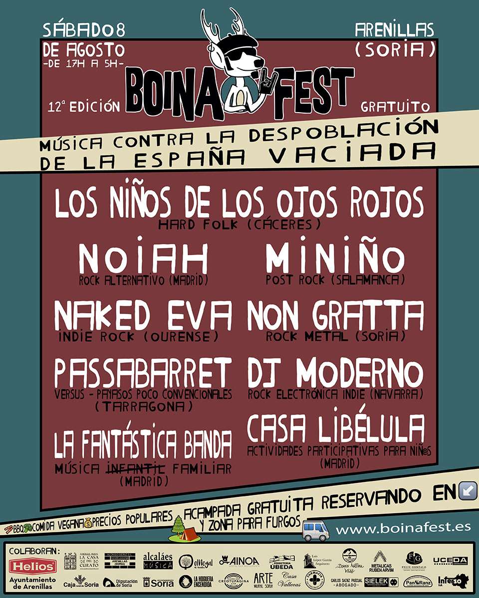 El sábado 8 de agosto de 2026 se celebrará en Arenillas (Soria) la duodécima edición del Boina Fest, que ya tiene su cartel completo