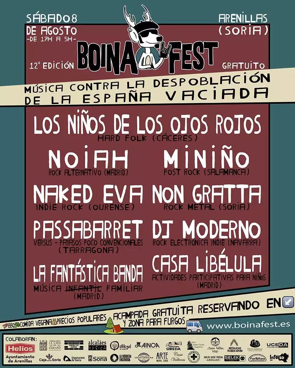 El sábado 8 de agosto de 2026 se celebrará en Arenillas (Soria) la duodécima edición del Boina Fest, que ya tiene su cartel completo