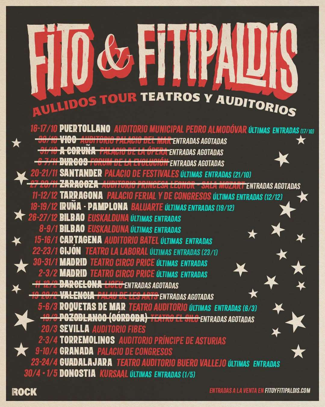 Fito & Fitipaldis regresan a los escenarios con la gira 'Aullidos Tour teatros y auditorios', con la que recorrerán recintos más pequeños