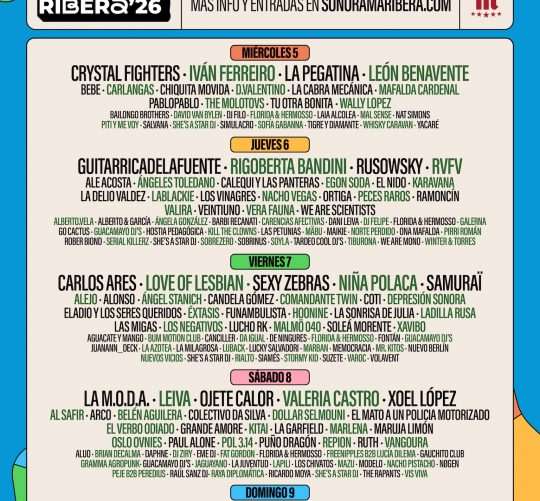 Sonorama Ribera 2026 desvela su cartel por días, que convertirá un verano más a Aranda de Duero (Burgos) en epicentro de la música en directo
