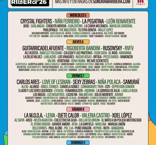 Sonorama Ribera 2026 desvela su cartel por días, que convertirá un verano más a Aranda de Duero (Burgos) en epicentro de la música en directo
