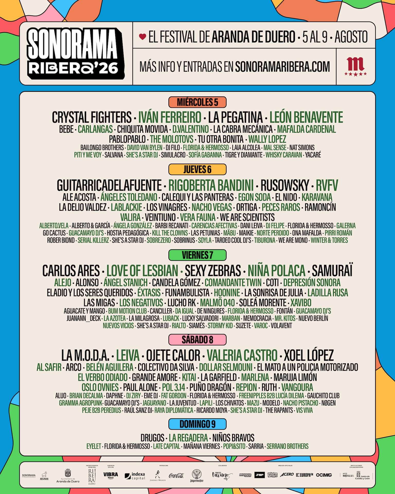 Sonorama Ribera 2026 desvela su cartel por días, que convertirá un verano más a Aranda de Duero (Burgos) en epicentro de la música en directo