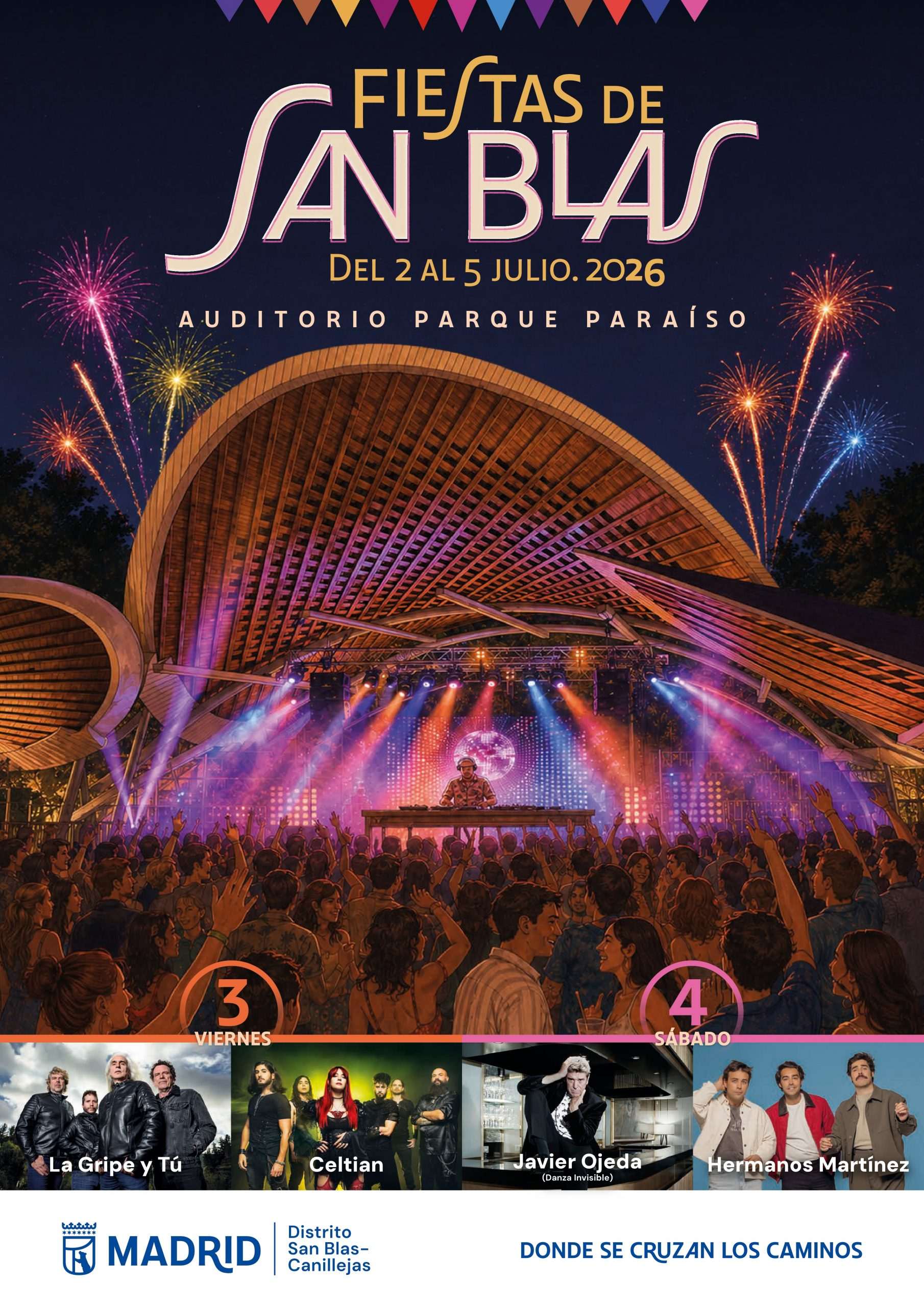 Las fiestas del barrio madrileño de San Blas se celebrarán del 2 al 5 de julio en el Auditorio Parque El Paraíso, con conciertos y mucho más