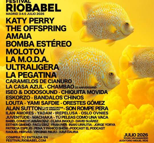 Horarios de Río Babel 2026, que tendrá lugar los días 3, 4 y 5 de julio en el Auditorio Miguel Ríos de Rivas Vaciamadrid con música y humor