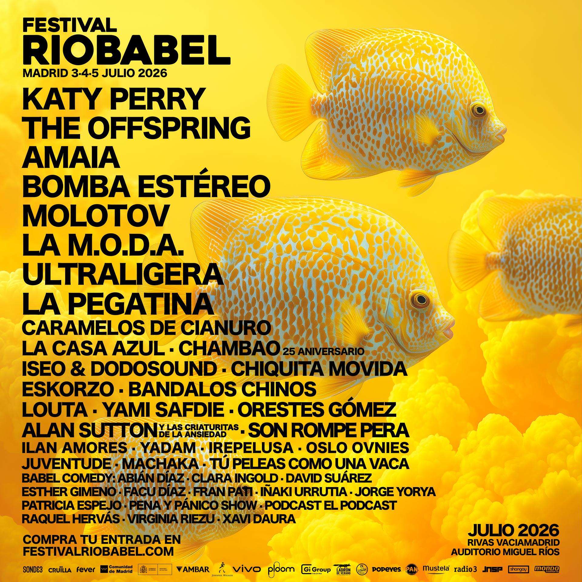 Horarios de Río Babel 2026, que tendrá lugar los días 3, 4 y 5 de julio en el Auditorio Miguel Ríos de Rivas Vaciamadrid con música y humor