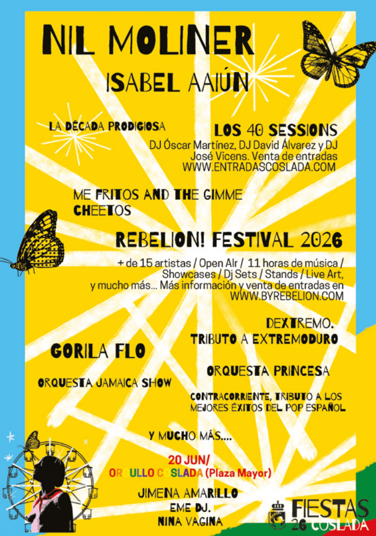Programación de conciertos de las Fiestas de Coslada 2026, que arrancan este mismo jueves 11 de junio, con diferentes propuestas musicales