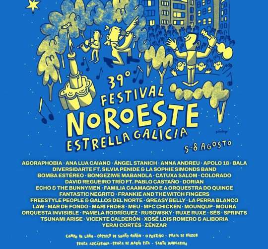 Cartel completo de la XXXIX edición del Festival Noroeste Estrella Galicia, que se celebrará en A Coruña del 5 al 8 de agosto de 2026