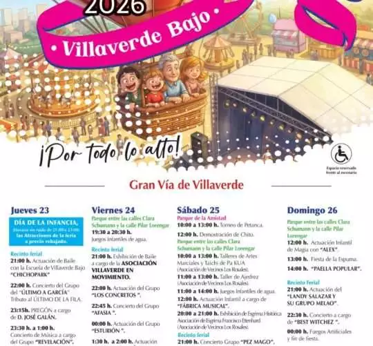 La Junta Municipal de Villaverde organiza las Fiestas de Villaverde Bajo 2026, del jueves 23 al domingo 26 de julio, con conciertos y más
