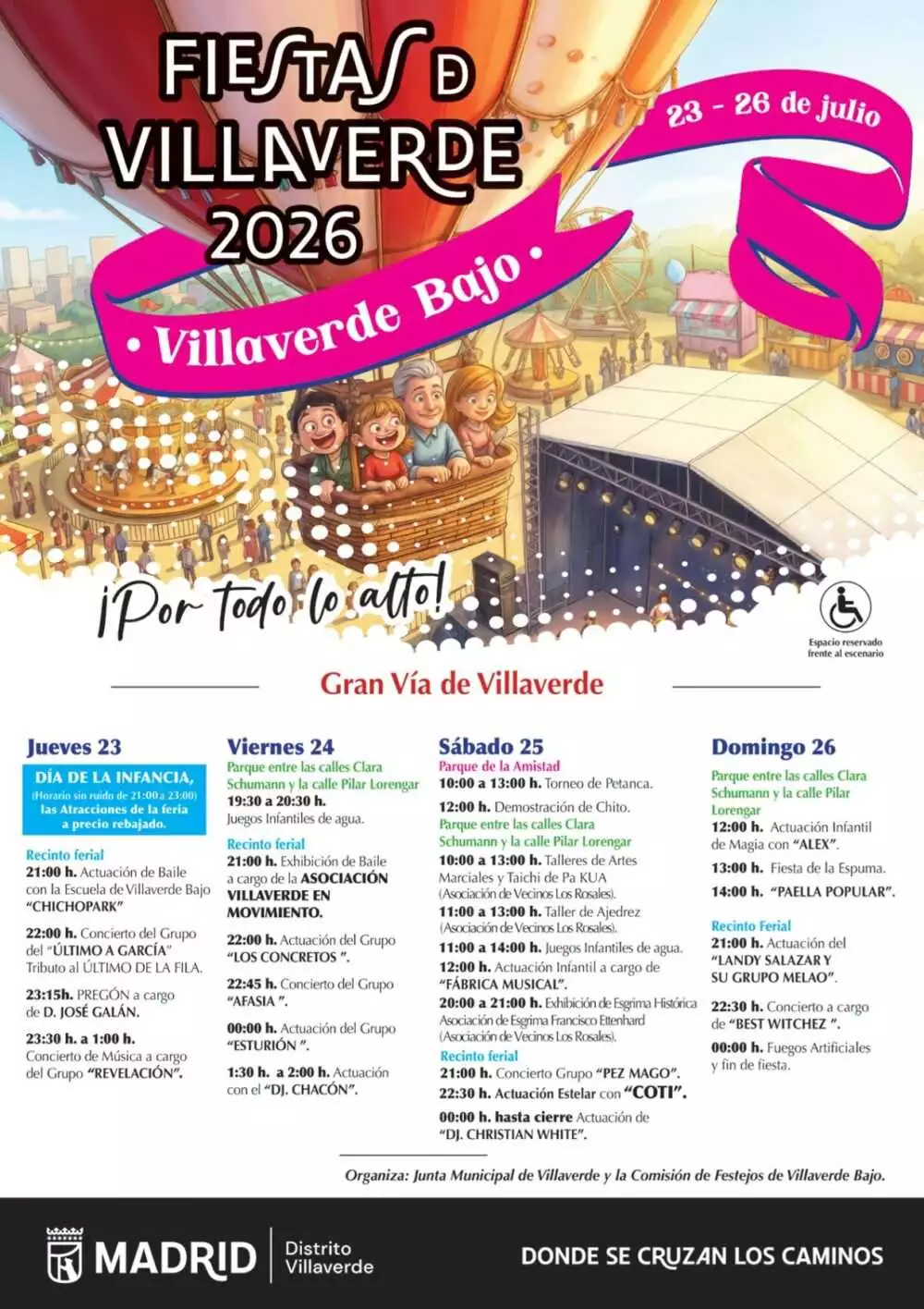La Junta Municipal de Villaverde organiza las Fiestas de Villaverde Bajo 2026, del jueves 23 al domingo 26 de julio, con conciertos y más