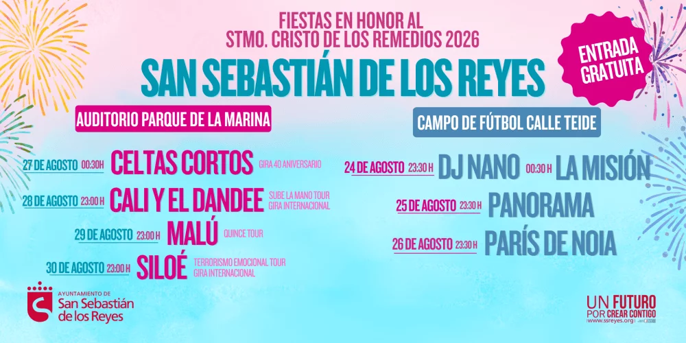San Sebastián de los Reyes (municipio madrileño conocido popularmente como Sanse) ha dado a conocer toda la programación de conciertos de la que se podrá disfrutar durante las Fiestas en honor al Santísimo Cristo de los Remedios 2026