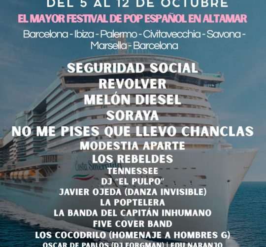 El Barco Ochentero vuelve a zarpar para navegar el Mar Mediterráneo este año 2026. Este crucero pop sale desde Barcelona el 5 de octubre