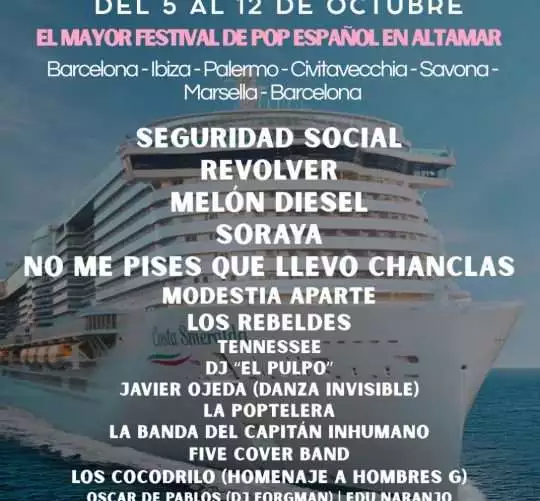 El Barco Ochentero vuelve a zarpar para navegar el Mar Mediterráneo este año 2026. Este crucero pop sale desde Barcelona el 5 de octubre