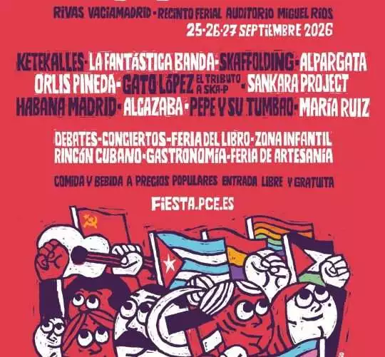 Programación de conciertos de las Fiesta del PCE 2026, que tendrá lugar un año más en el Auditorio Miguel Ríos de Rivas Vaciamadrid