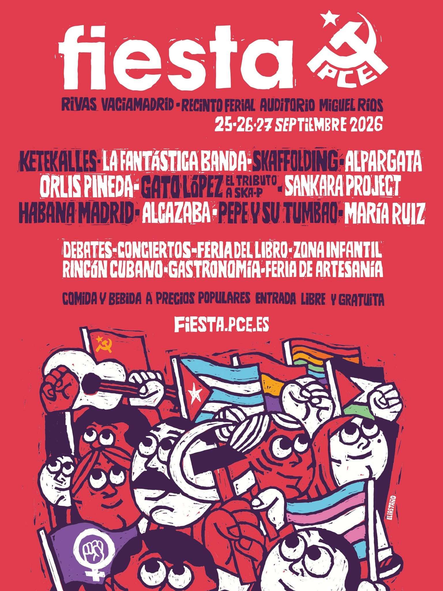 Programación de conciertos de las Fiesta del PCE 2026, que tendrá lugar un año más en el Auditorio Miguel Ríos de Rivas Vaciamadrid