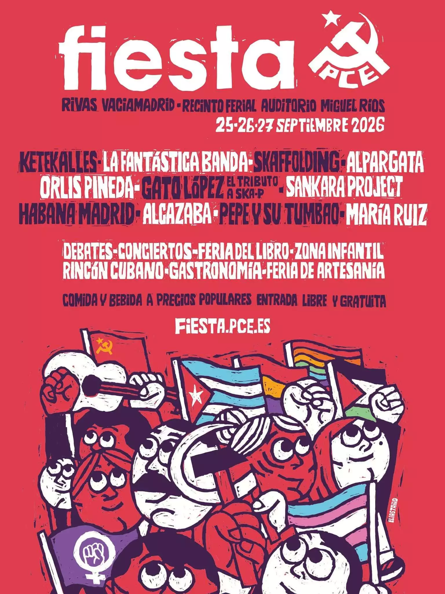 Programación de conciertos de las Fiesta del PCE 2026, que tendrá lugar un año más en el Auditorio Miguel Ríos de Rivas Vaciamadrid